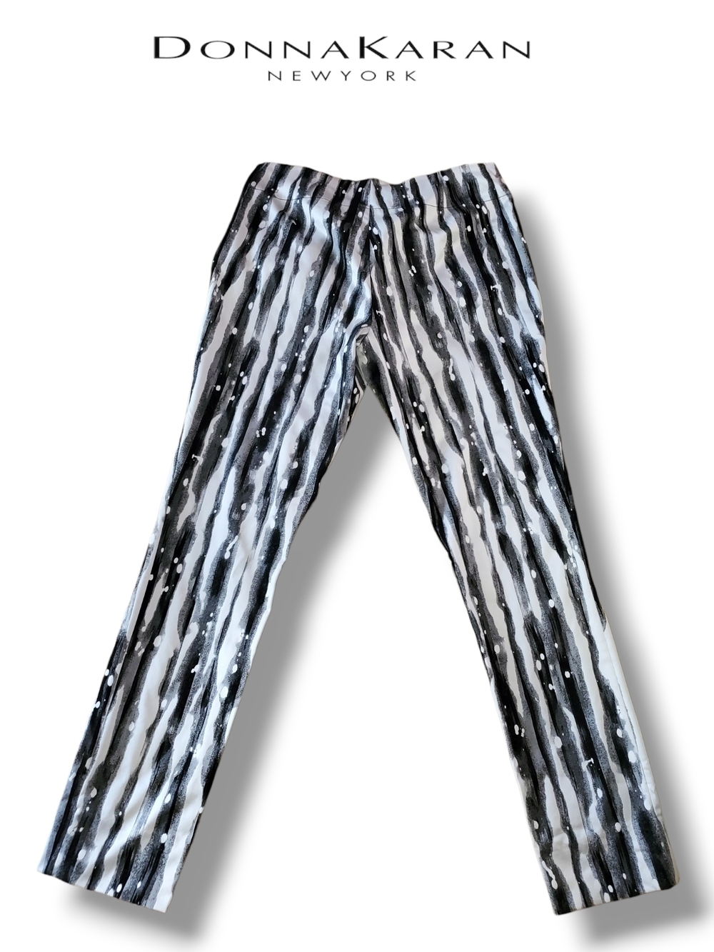 Donna KARAN Black Label Painterly Splattered Stripe Trousers Size US 14 | FR 44 - Picture 4 of 15